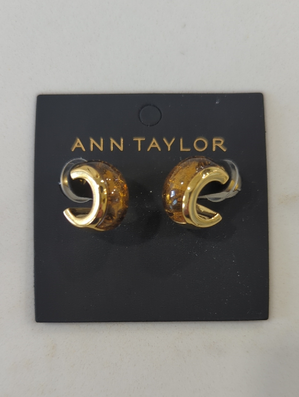 Ann Taylor Gold Crescent Amber Glitter Dome Studs